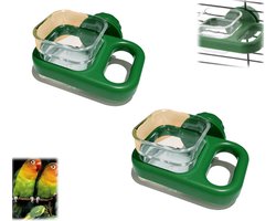 2 stuks - Voederbak voor vogelkooi - Waterbak voor papegaaien - Draagbare voederbak voor vogels - ABS-voederbak - Accessoire voor chinchillakooi - Verwijderbare voerbak - Vierkante voerbak - Geschikt voor papegaaien, vinken en kleine dieren (groen)