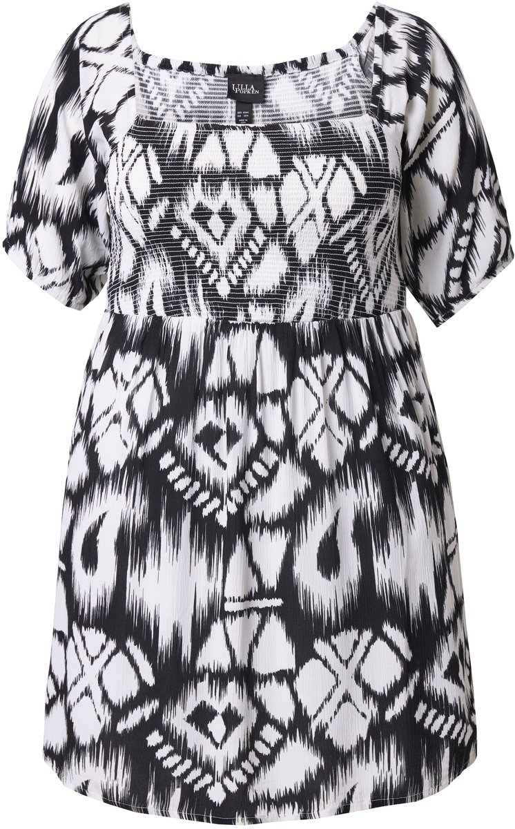 Ulla Popken - Dames - Gerimpelde blouse A-lijn carréhals korte mouw - Zwart - Maat 54+