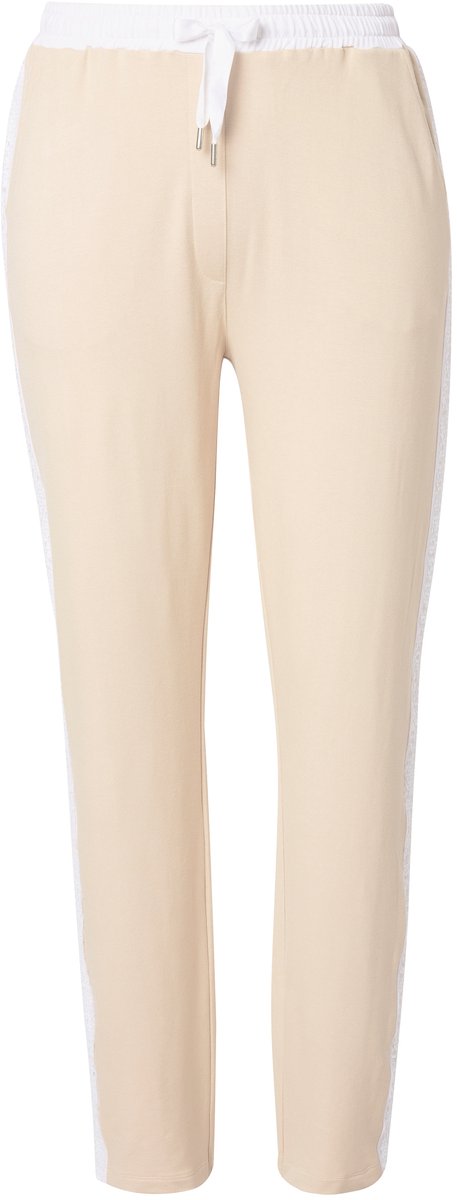 MIAMODA - Dames - Jersey broek straight tapered kleurdetails paillettenstrepen - Zandsteen - Maat 52