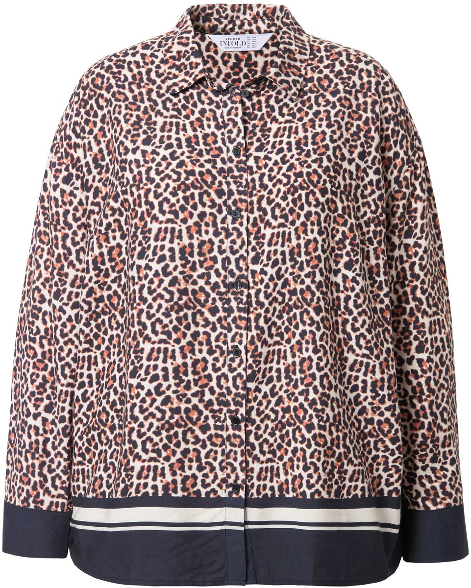 Studio Untold - Dames - Overhemdblouse oversized luipaard zoomrand - Lichtbeige - Maat 46+