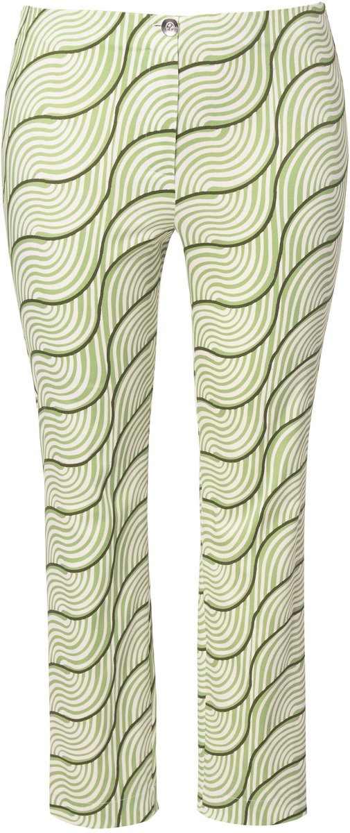 Ulla Popken - Dames - Broek grafische print slim elastische tailleband - Erwtengroen - Maat 44