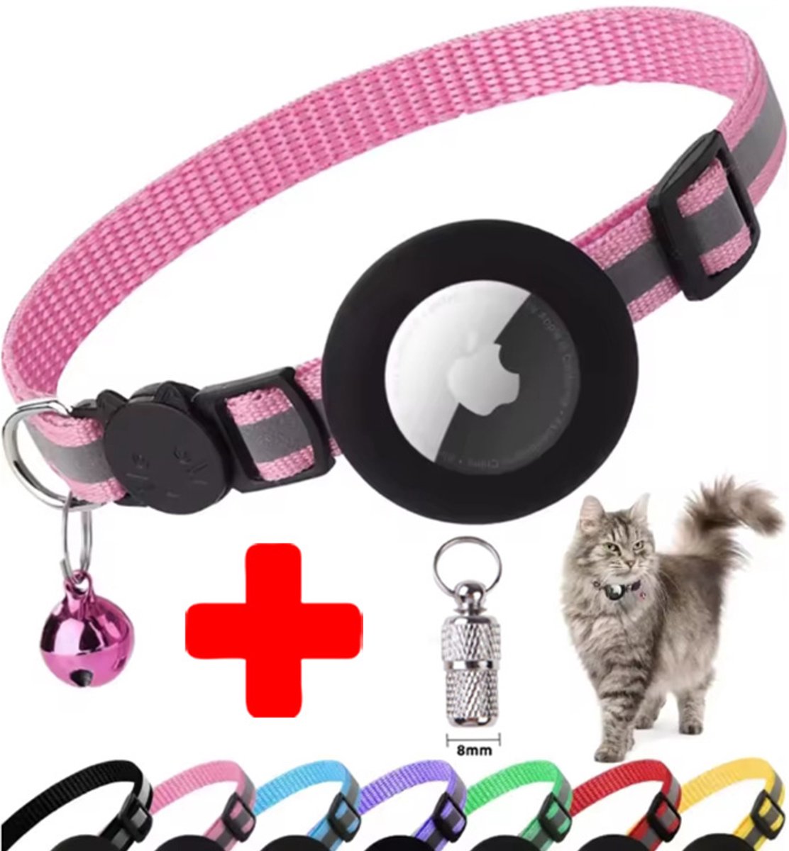 Actie4you® - Kattenhalsband Tag Houder met Adreskoker & Veiligheidssluiting - Katten Halsband - Halsband kat & kitten - Kattenbandje met belletje - Reflecterend - Roze - Tag Houder & Adreskoker - Voor katten & kittens