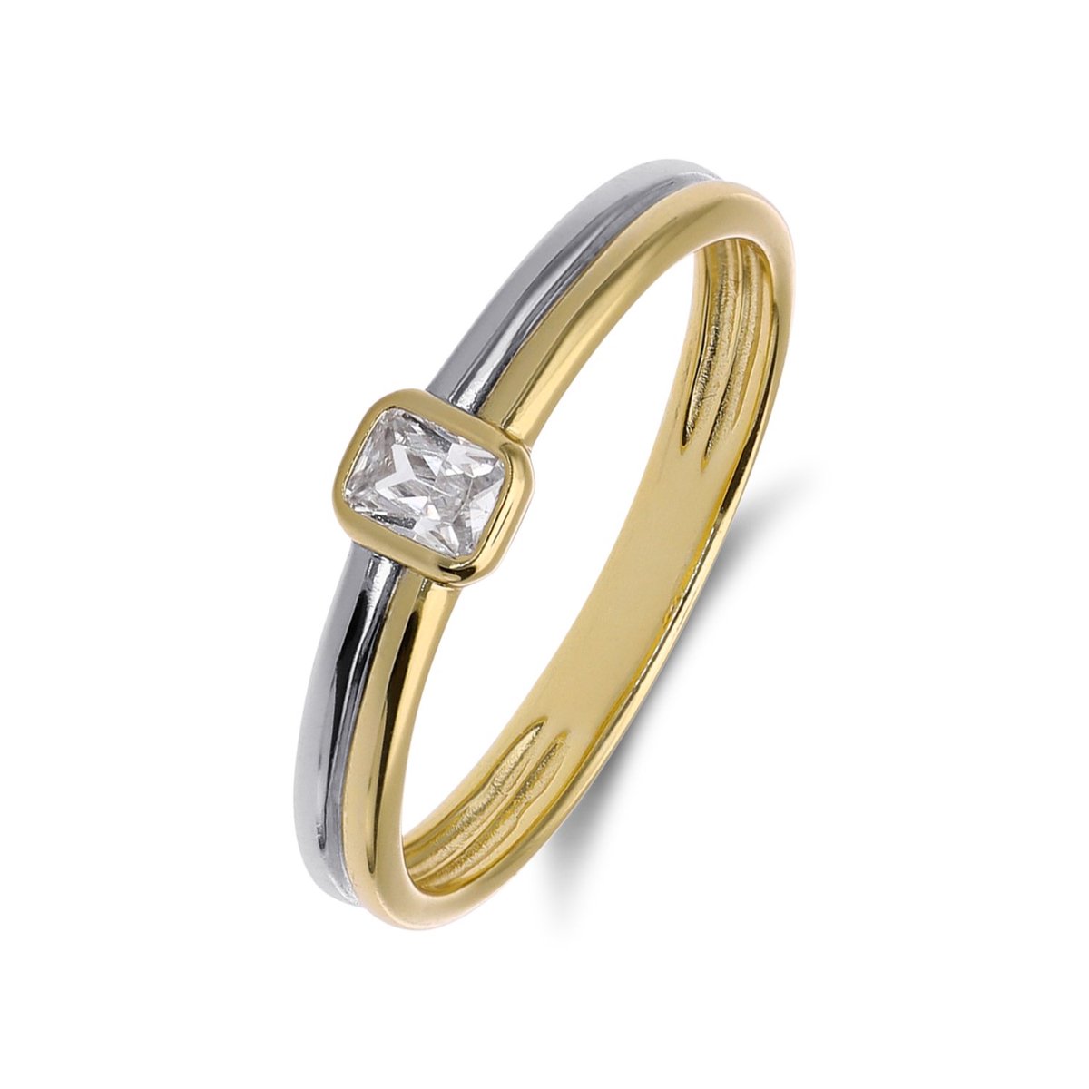 Lucardi Dames Zilveren bicolor ring met zirkonia voor dames - Ring - 925 Zilver - Zilver- en goudkleurig - 16.50 / 52 mm