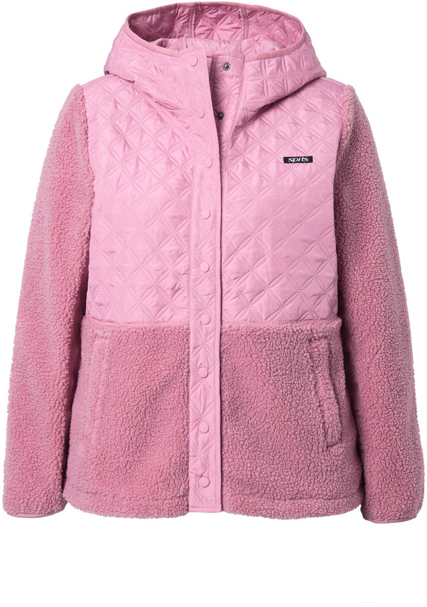 Ulla Popken - Dames - Fleece jas stiksels capuchon drukknopen - Bosbes - Maat 46+