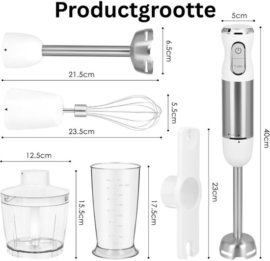 Staafmixer Set - Hakmolen - Groentesnijder - Soepmaker - Wit van Merkloos — afbeelding 2