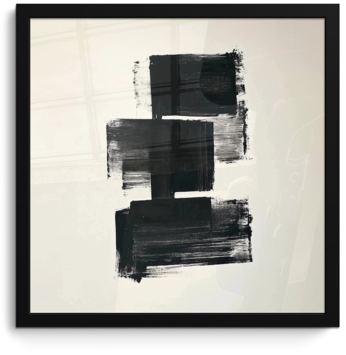 FrameYourWall Poster in lijst - Fotolijst 40x40 cm - Posters - Rechthoeken - Penseelstreken - Abstract - Zwart - Posterlijst zwart - Decoratie - Wanddecoratie woonkamer - Muurdecoratie slaapkamer