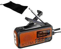 FOLLESA® DAB-373BT Noodradio - Solar Powerbank - 5000mAh - DAB+/FM - Met waterdicht zakje - Noodradio - Opwindbare Survivalradio - Bluetooth & Digitale Wekker - Ideaal voor Noodpakket.