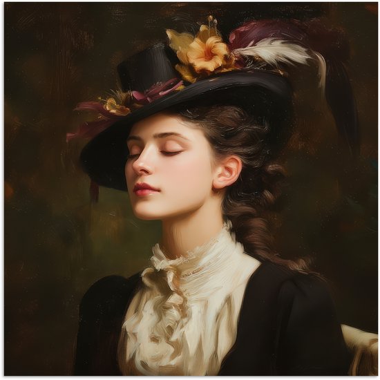 Poster 100x100 cm - Vrouw - Victoriaans - Portret - Posters - Kamer decoratie - Wanddecoratie woonkamer - Muurdecoratie slaapkamer XXL