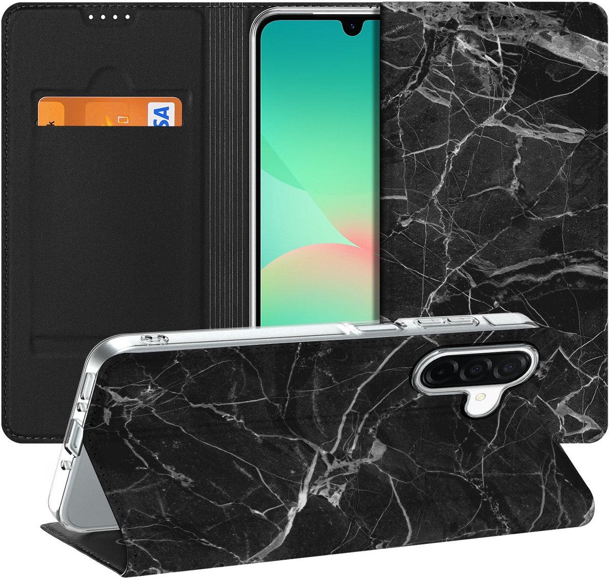 Samsung Galaxy A26 Standcase Marmer Zwart - Origineel Cadeau Vader