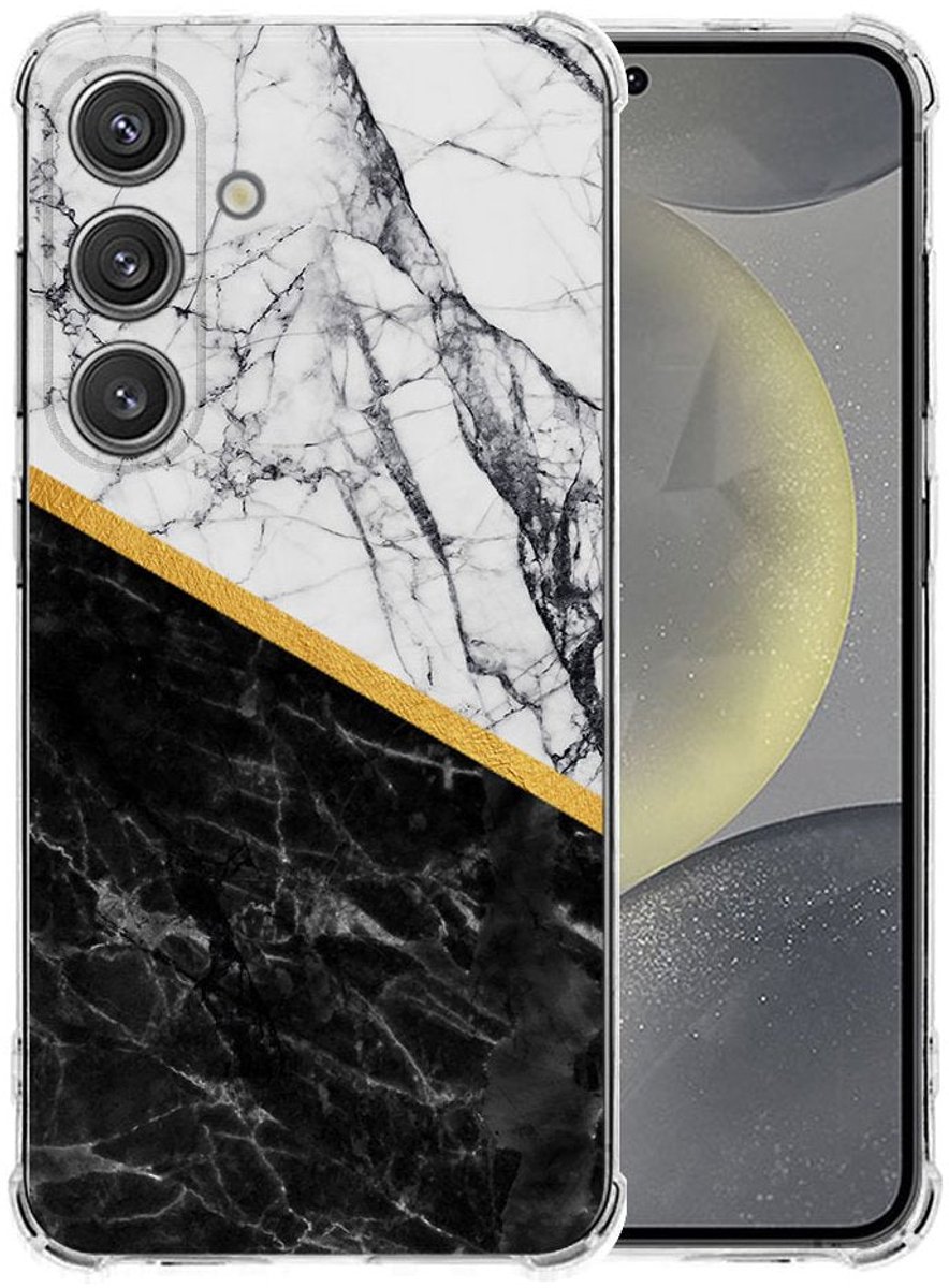 Samsung Galaxy S25 Plus Hoesje - Marble White Black TPU Antishock