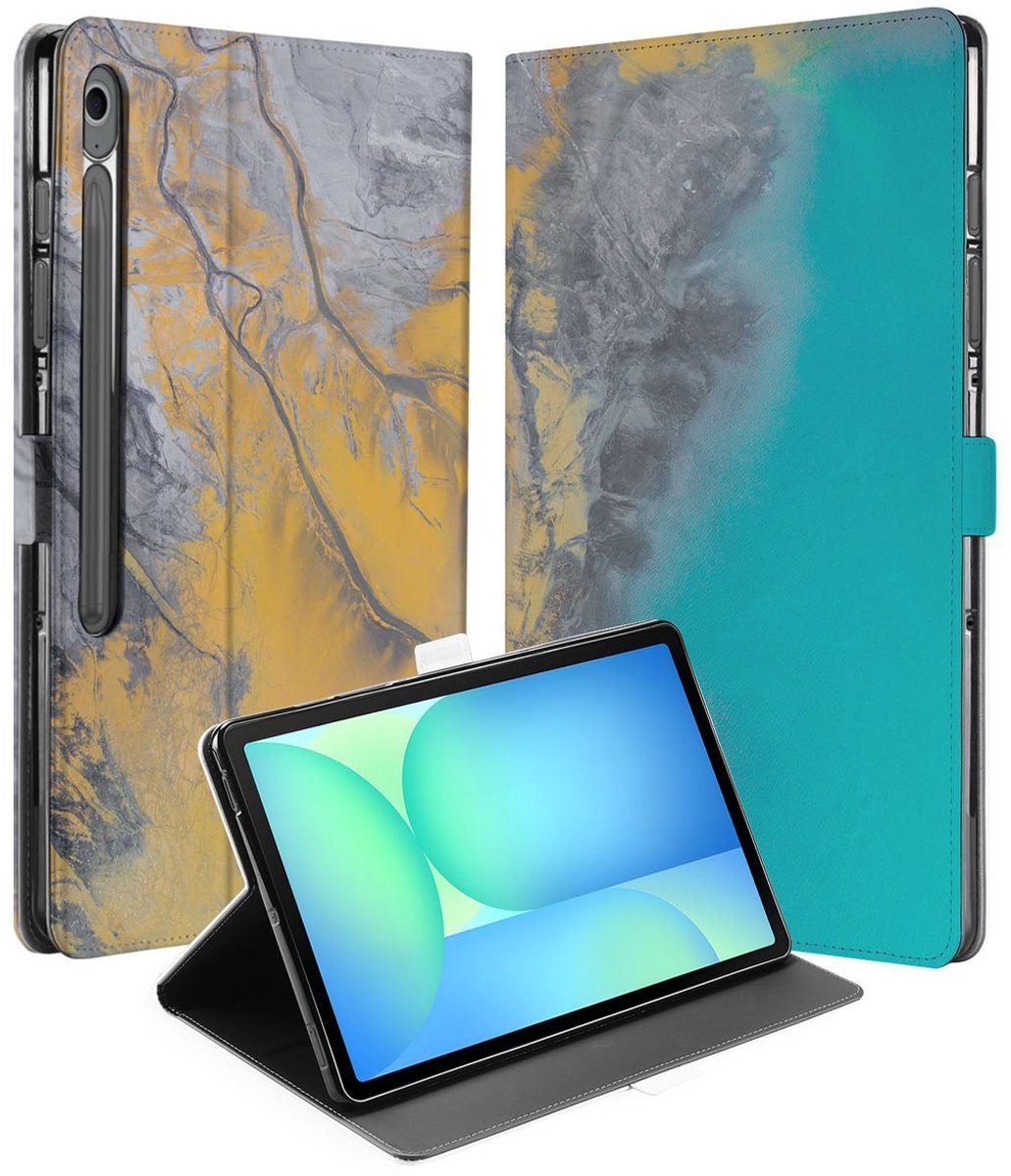 Marble Blue Gold Tablet Hoesje met Standaard Samsung Galaxy Tab S10 FE Plus