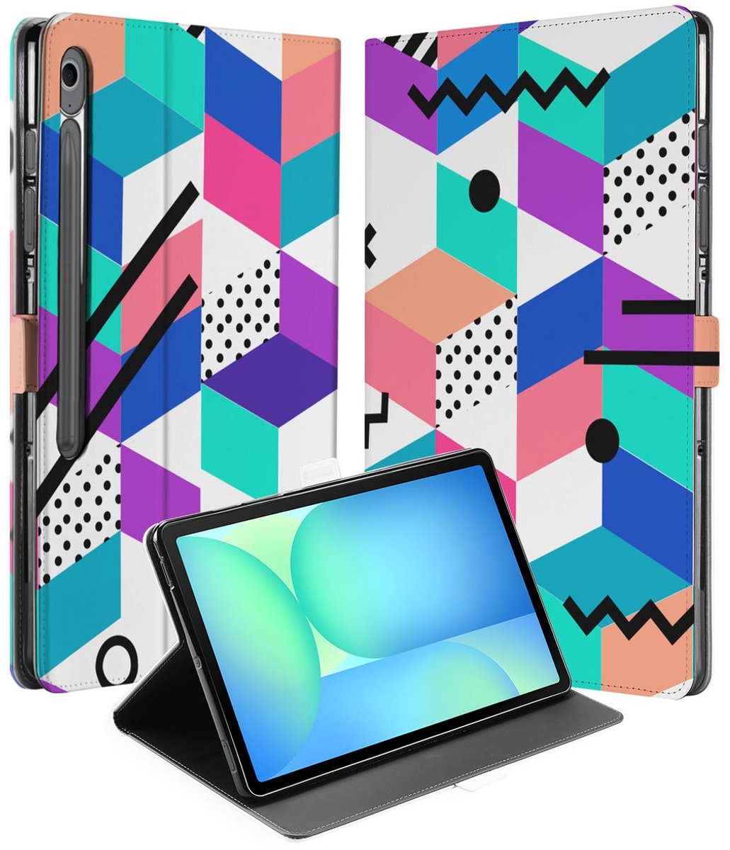 Book Case Hoesje met Standaard Blocks Colorful Samsung Galaxy Tab S10 FE Plus