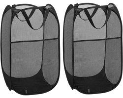 Wasmand - 2 Stuks - Mand - 36 × 36 × 60 CM - Wassorteerder - Wasbox Opvouwbaar - Mesh wasmand - Speelgoedmand - Draagbaa - Voor slaapkamer, kinderkamer, studentenhuis en reizen - Zwart