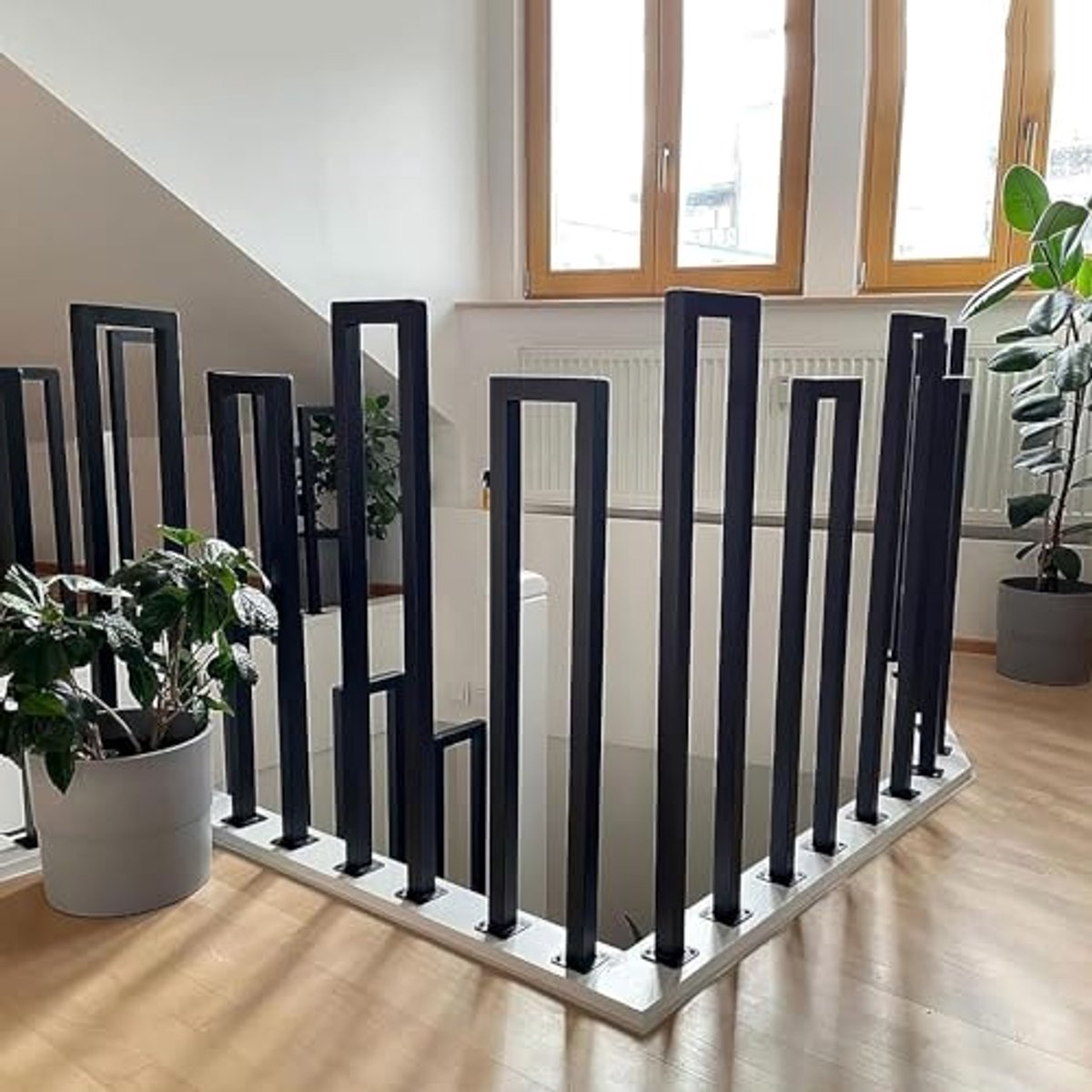 Metalen Trapleuning voor Binnen en Buiten, U-vormige Balustrade, Zwart, 65cm