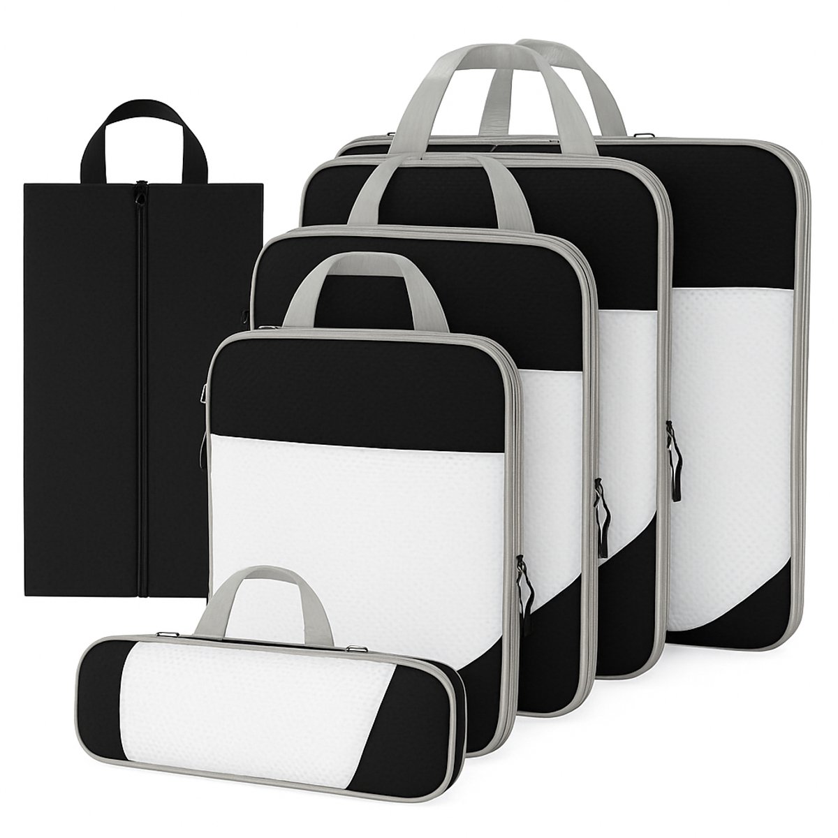 Bol.com Packing cubes compressie – 6-delige koffer organizer set – 60% ruimtebesparing – Compression packing cubes – Zwart – Tho... aanbieding