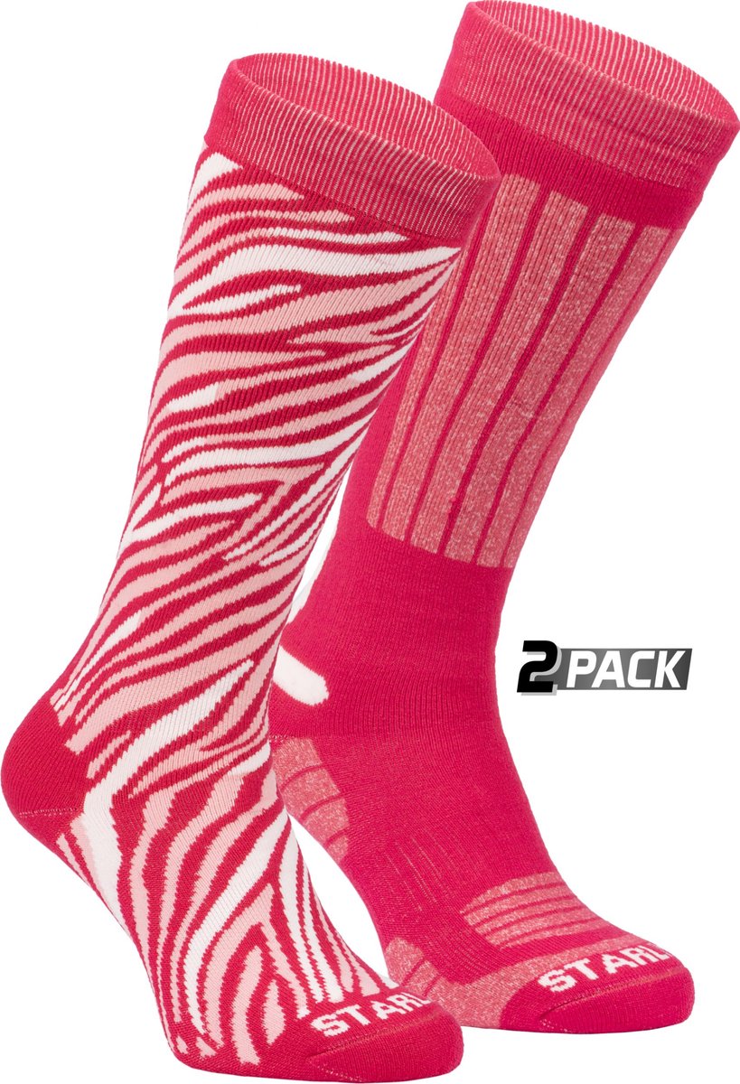 Starling Skisokken Dames 2-pack – Effen/Tijgerprint Roze
