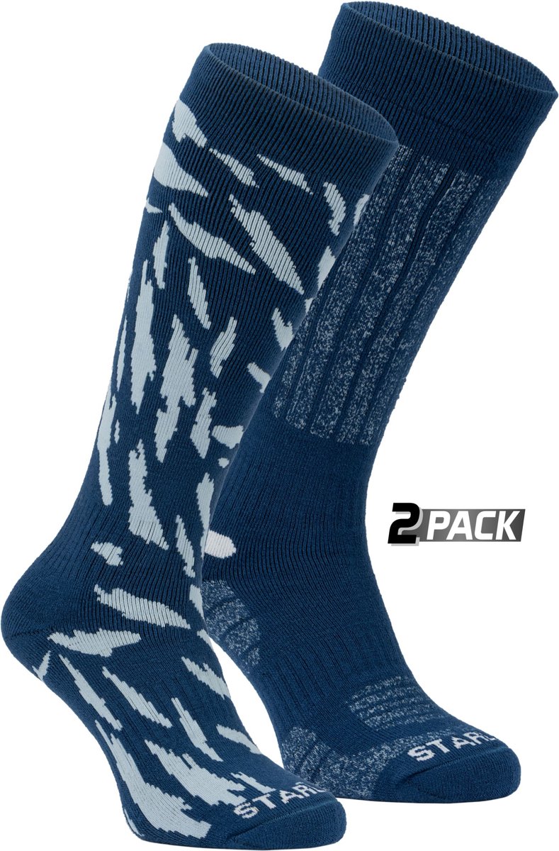 Starling Skisokken Heren 2-pack – Effen/Camoprint Blauw