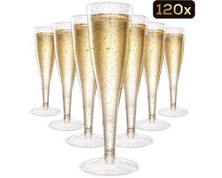 Plastic Champagneglazen - 120 Stuks - Gouden en Zilveren Glitter - Voor Bruiloften, Verjaardagen & Feesten, 135ml - Herbruikbaar