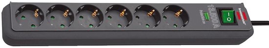 Parafoudre Brennenstuhl Eco-Line avec 6 contacts / noir - 1,5 mètre