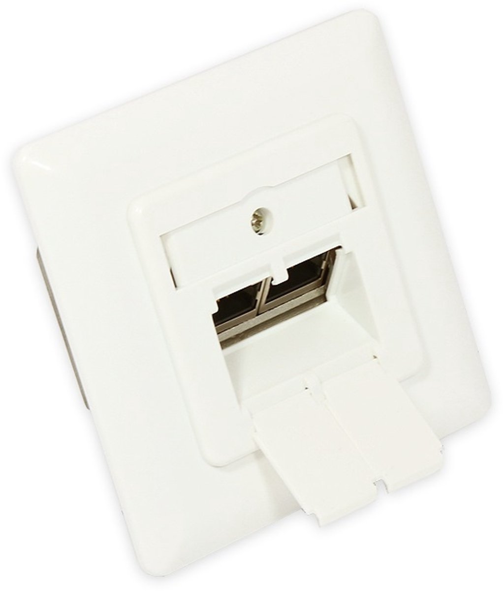 Premium CAT6 Gigabit netwerk inbouw wandcontactdoos met afdekplaat en 2 RJ45 poorten - afgeschermd / ivoor