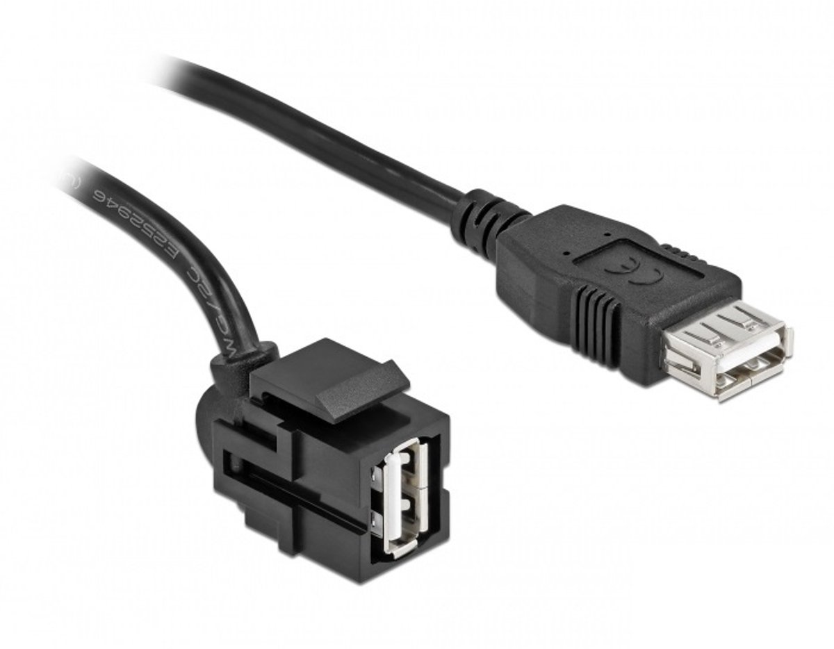 Image of USB-A haaks (110° boven) Keystone module - USB-A (v) | USB2.0 | zwart | 0,30 meter