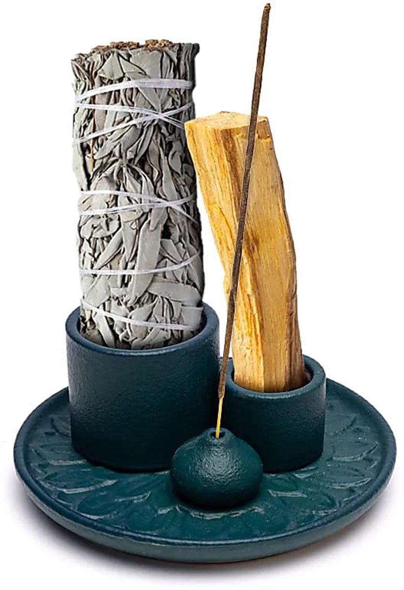 Keramische palo santo, smudge en wierook brander bloemmotief petrol - ø13 cm x 6 cm — cadeau in Wonen & Interieur - foto 2