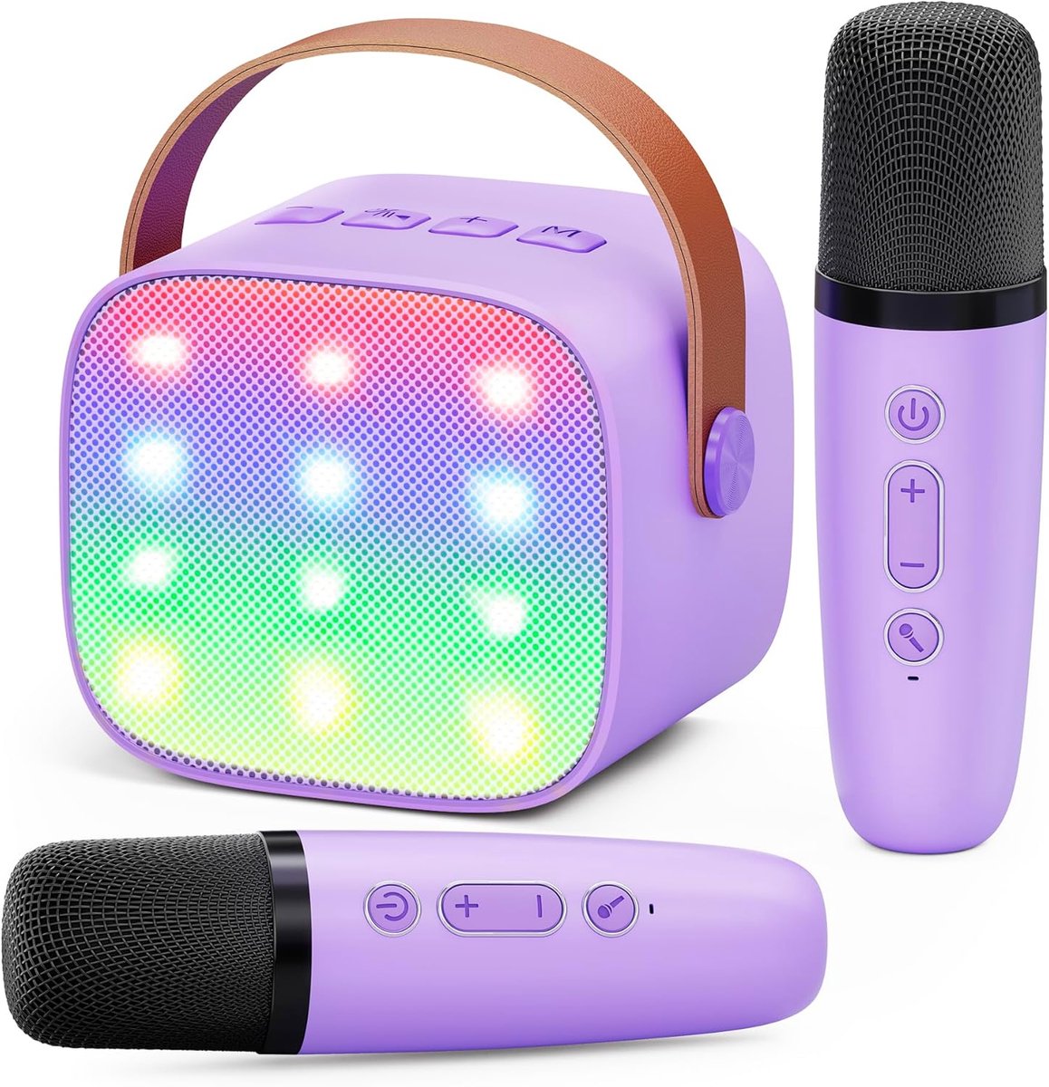 Mini Karaoke Machine met 2 Microfoons voor Kinderen - Bluetooth Luidspreker met LED en Stemvervorming - Ideaal Cadeau voor Meisjes van 3 t/m 12+ Jaar