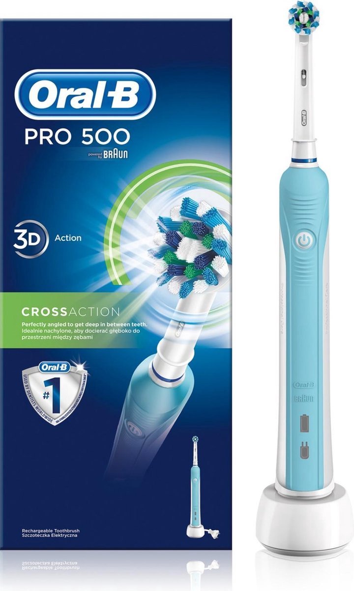 Oral-B Pro 500 3D Cross Action Roterende-oscillerende tandenborstel, Turkoois, Wit
