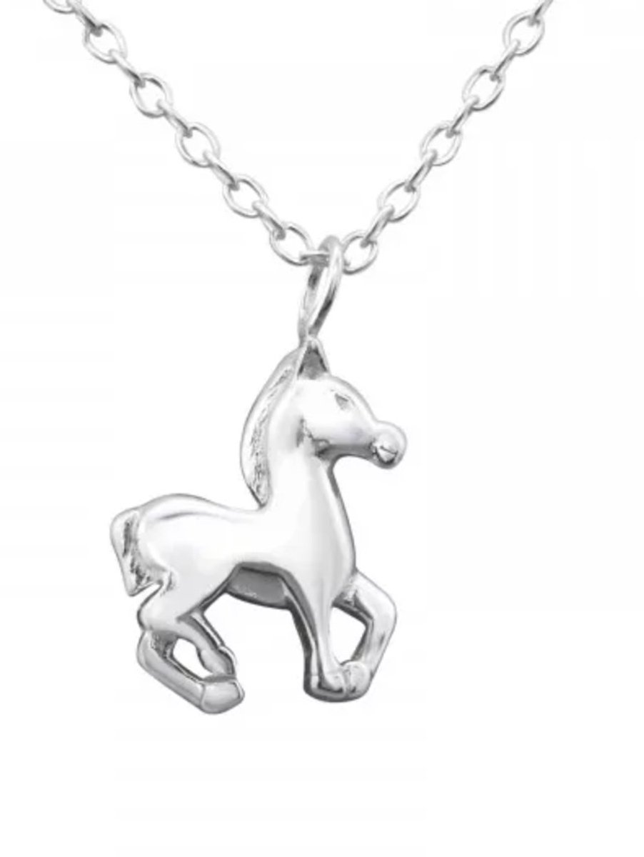 La Rosa Princesa Zilveren Ketting met paard hanger - Pony Meisje - 45cm