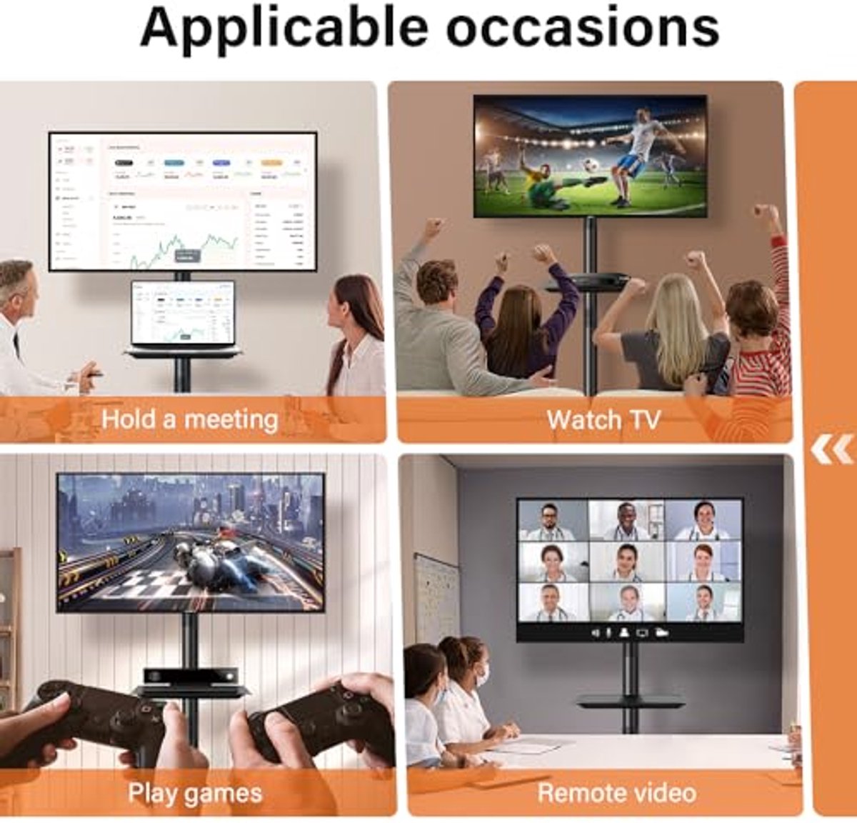 Mobiele TV Kar voor 58 tot 152 cm LCD LED Plank op Wielen met Hoogte Verstelbare Steun