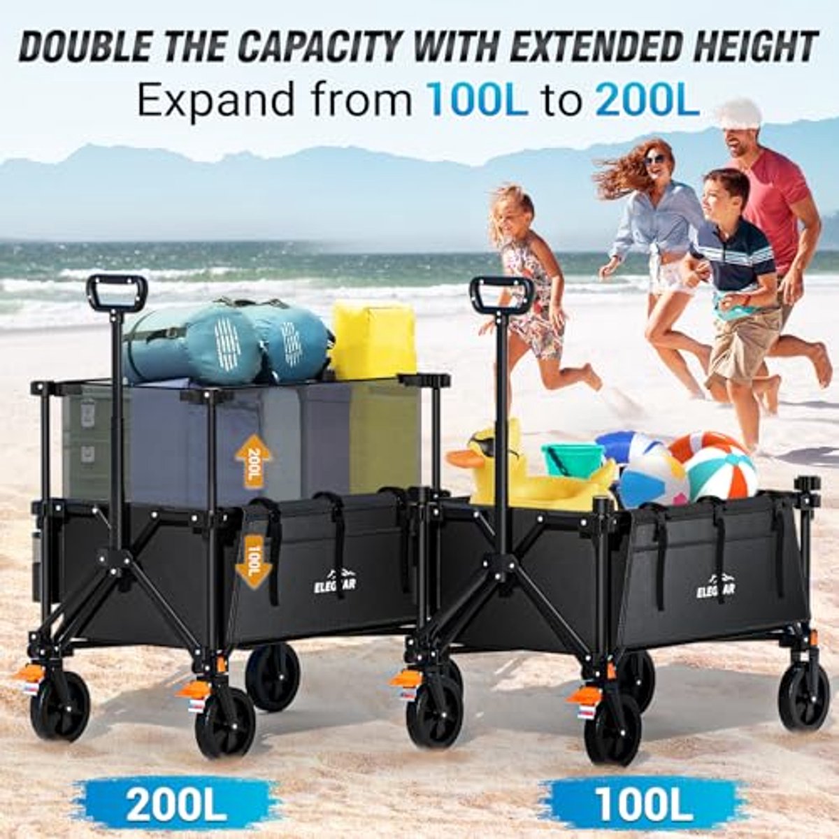 Grote Opvouwbare Camping Trolley met Verstelbaar Handvat en Kophouder