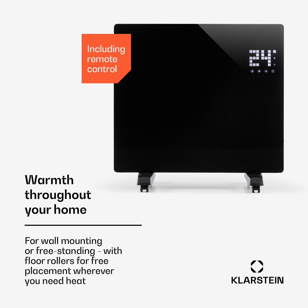 Klarstein elektrische kachel, convectiekachel met wielen, draagbare elektrische kachel, energiebesparend, slanke, stille elektrische kachel, vrijstaande elektrische radiator met thermostaat, 1000 W – foto 6
