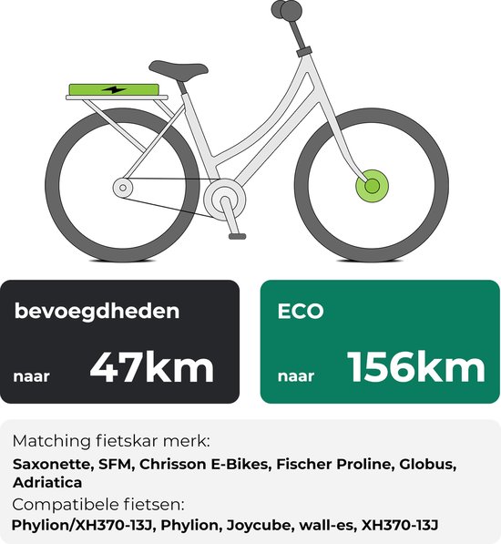 Batterie 36V 13Ah Pour Vélo Électrique – Compatible Moteur Phylion Fischer 250W à 700W, Porte-Bagages, Avec Chargeur 42V 2A, Cellules 18650, BMS 20A