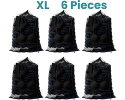 NORDIX Waszak Groot XL - 60x90CM - Waszakken - 6 Stuks - Laundry Bag - Wasnet - Waszakje - Treksysteem - Trekbandsluiting - Polyester - Schoenenzak - BLACK