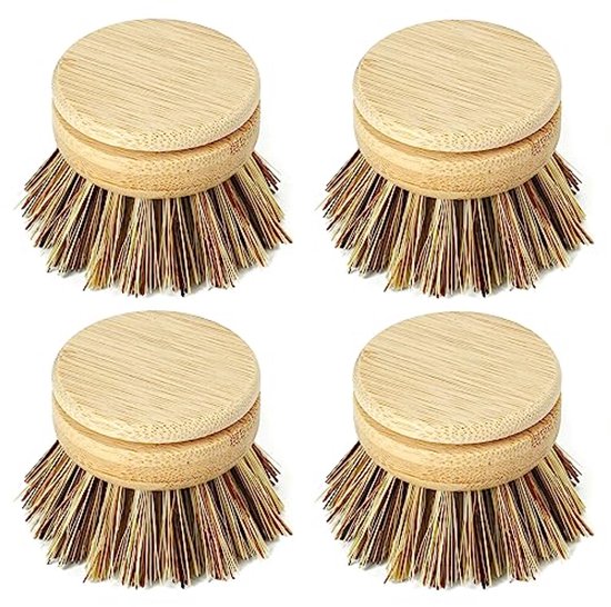 8 stuks bamboe afwasborstels, reservekoppen voor sisal-borstels