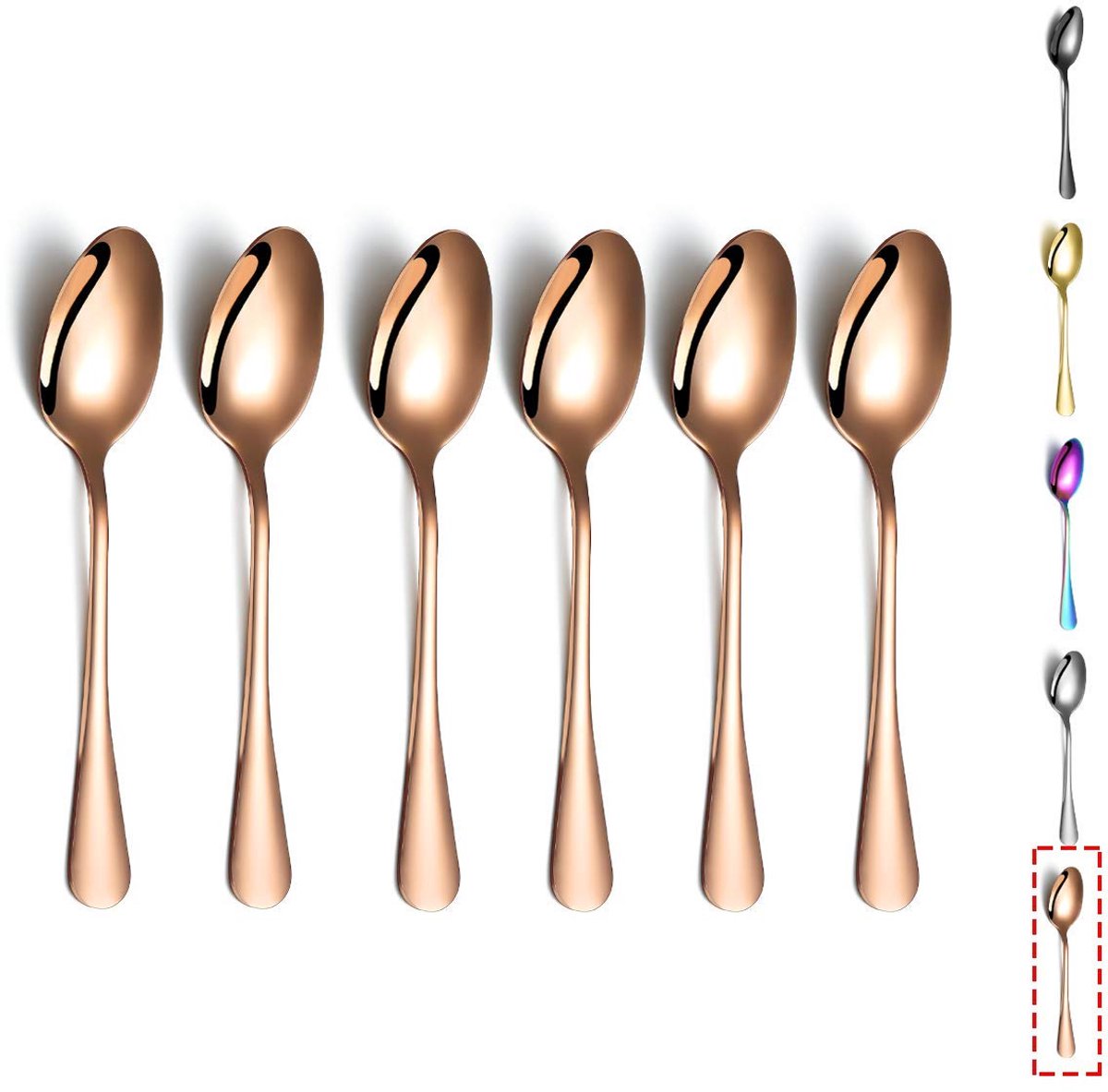 Ibenzoa® Set van zes roestvrijstalen theelepels met luxe roségouden afwerking