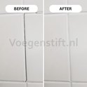 Voor en na foto van witte tegels met gerepareerde voegen.