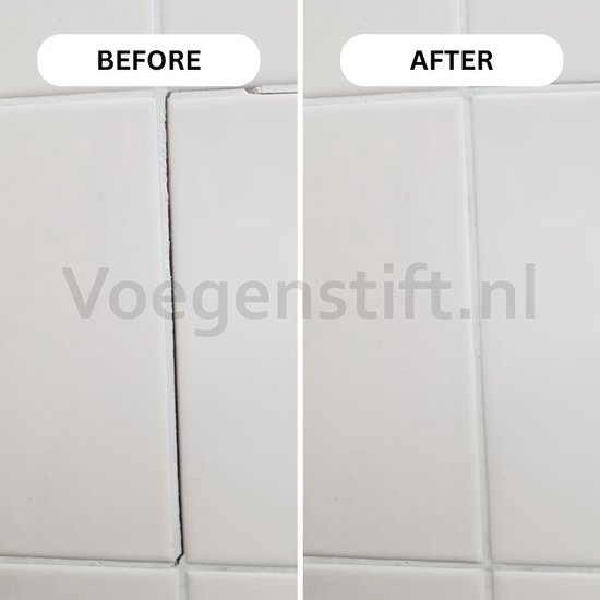 Voor en na foto van witte tegels met gerepareerde voegen.
