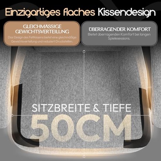 Ergonomische Gamingstoel met Massagesteun en Voetensteun - Geschikt voor Gamer en Kantoor, Maximaal 150 kg, Grijs — afbeelding 3