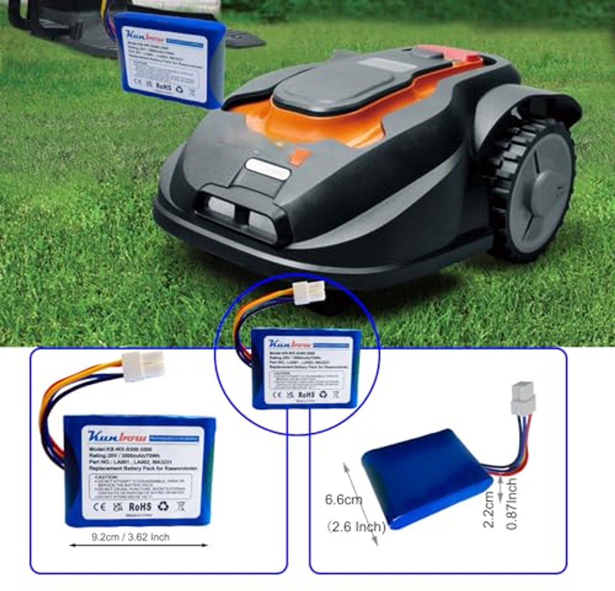 Afbeelding 2 van 20V 3500mAh accu voor robotmaaiers - reserveaccu voor diverse modellen