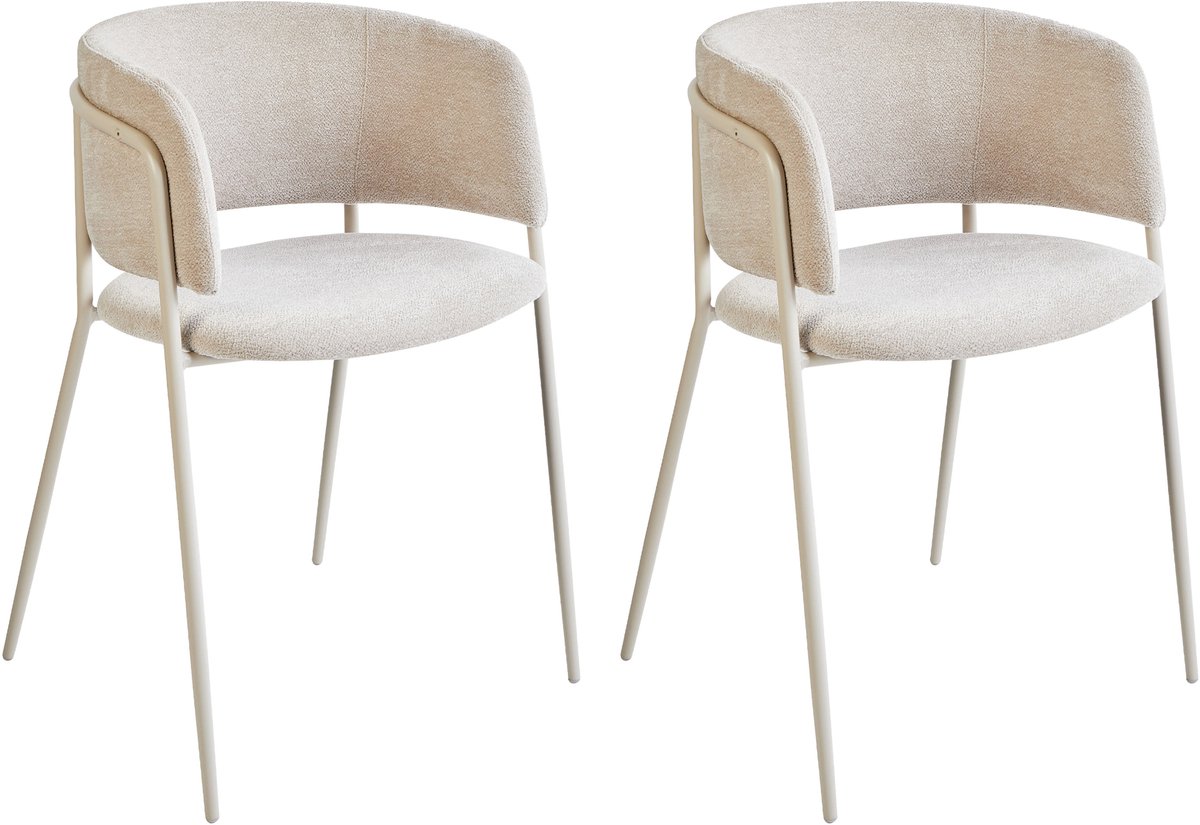 SPRINGER - Eetkamerstoel set van 2 - Lichtbeige - Chenille