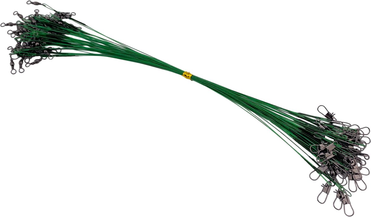 S&D | Stalen onderlijn vissen - 50 stuks - Groen - 14kg 25cm - Hengelsport - Voor roofvissen met kunstaas