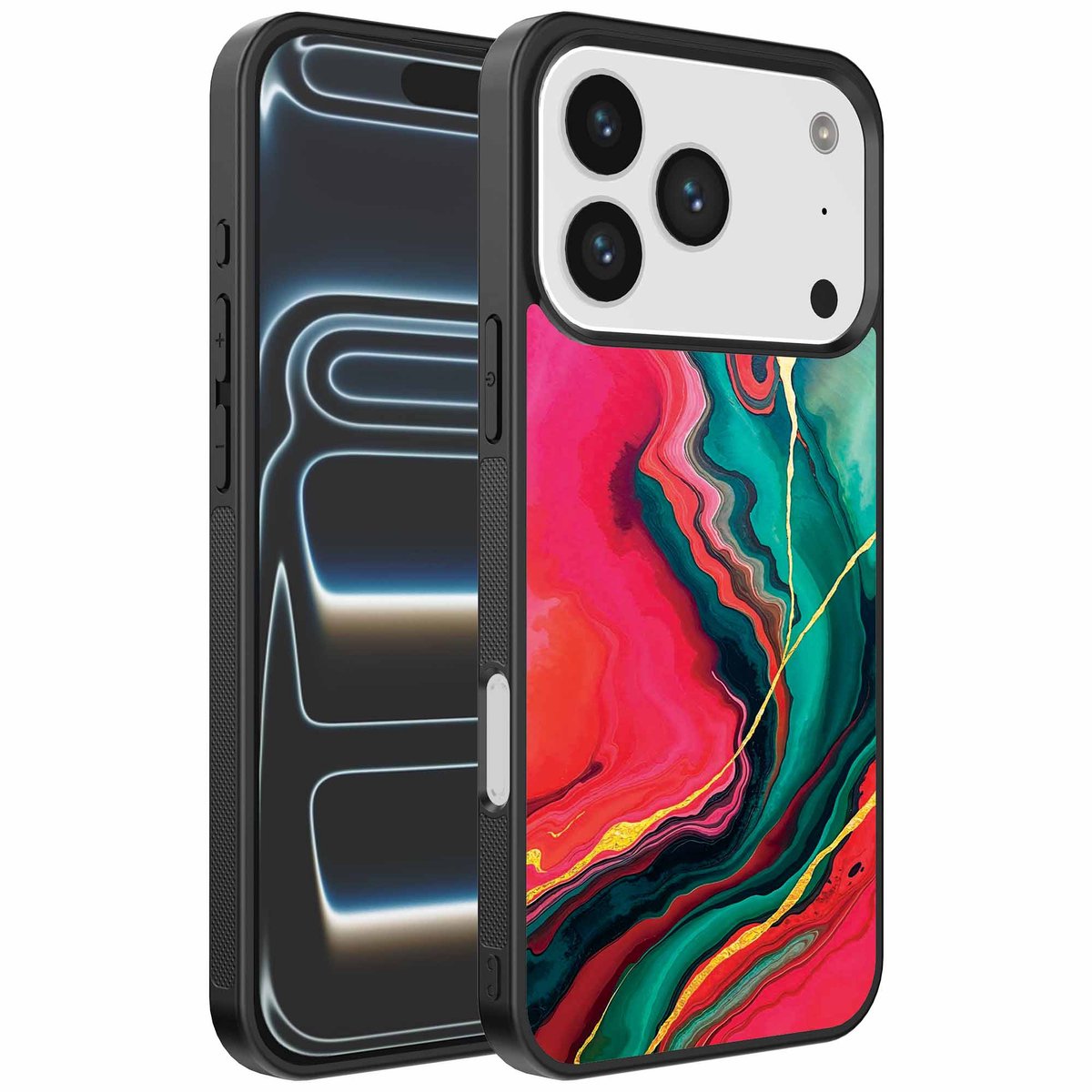 Geschikt voor iPhone 17 Pro Telefoonhoesje met Rood Groen Marmer Opdruk - TPU Backcover Case Red Green Marble Design - Smartphonica geschikt voor iPhone 17 Pro