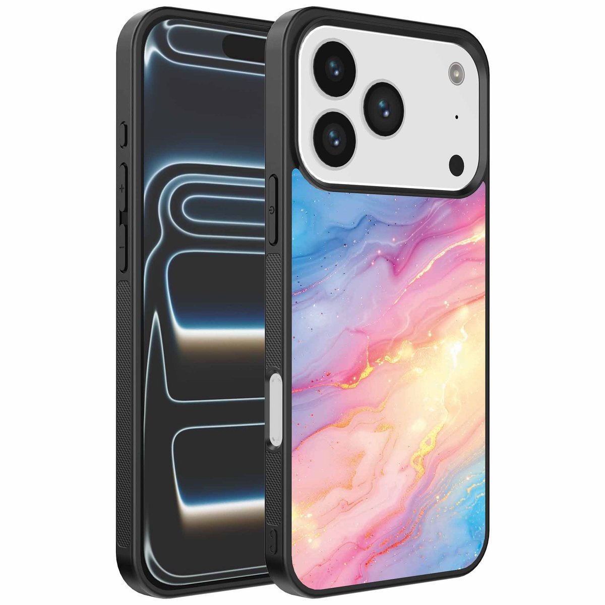 Geschikt voor iPhone 17 Pro Telefoonhoesje met Regenboog Glitter Marmer Opdruk - TPU Backcover Case Rainbow Glitter Marble Design - Smartphonica geschikt voor iPhone 17 Pro