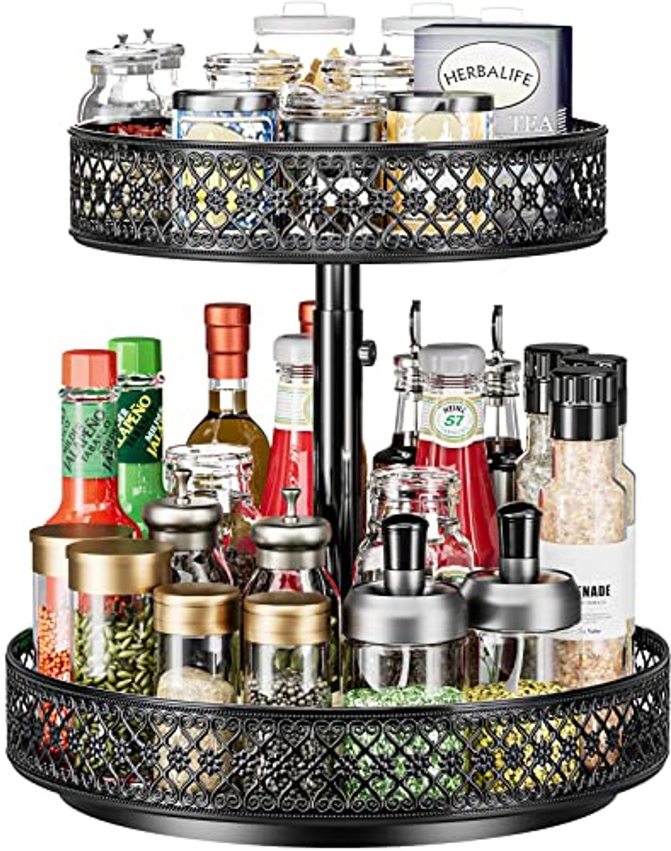 2-Tier Lazy Susan Organizer - Verstelbaar Metaal Kruidensysteem voor Keuken en Badkamer