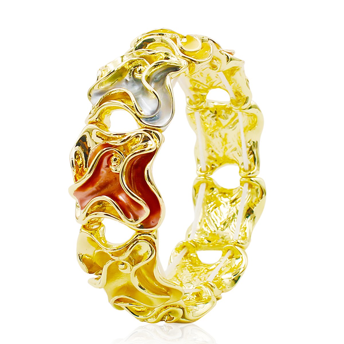 Dames Armband – Bloemvormig Design – Rood Blauw Goudkleur – Milieuvriendelijke Legering – Modieuze Sieraden