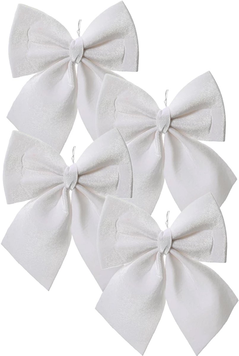 Decoris Kersthanger strik - 4x - wit - polyester - glanzend - 24 cm -