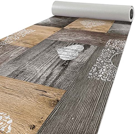 Tapis de cuisine antidérapant 100x50 cm en marron avec Design cœur - lavable et tapis de sol pour Cuisine, salle de bain et couloir