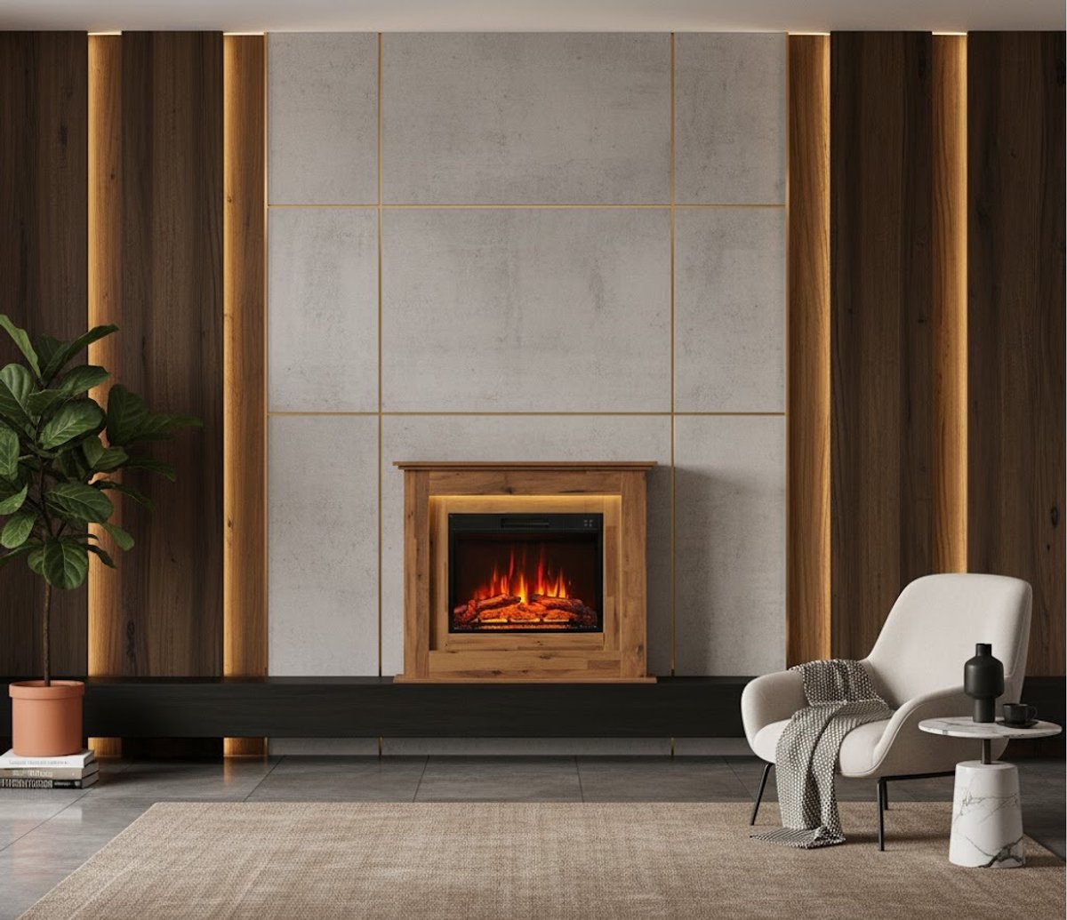 Elektrische Sfeerhaard LuxeWood™ 100 cm – 2000W Verwarming & Realistisch 3D Vlameffect – LED Sfeerverlichting, Thermostaat, Timer & Afstandsbediening – Vrijstaande Design Haard Donker Eiken – HomeByNicole