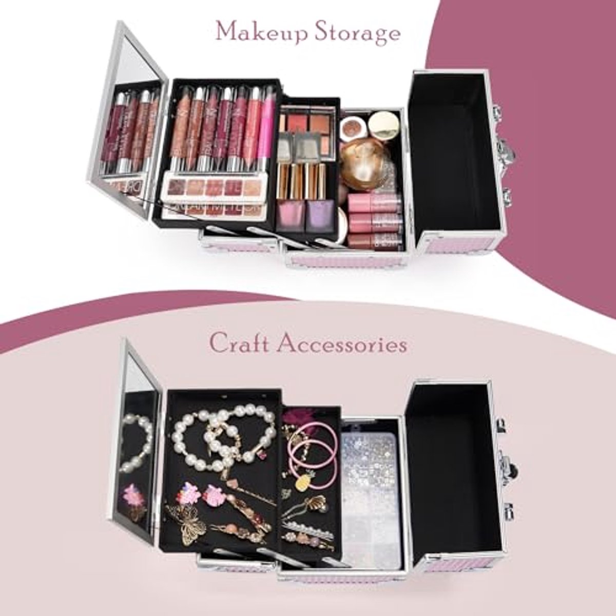 Roze Vanity Case Make-up Cosmetica Box met Spiegel - 19,5 x 15 x 16 cm